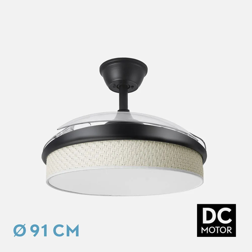 Abrila MODA Negro/Cañizo Blanco - Ventilador de Techo Aspas Retráctiles 72 W F
