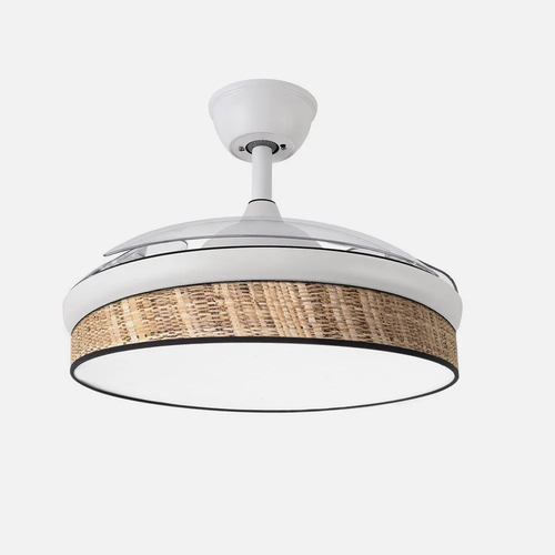 Abrila MODA Blanco/Cañizo Oscuro - Ventilador de Techo Aspas Retráctiles 72 W F