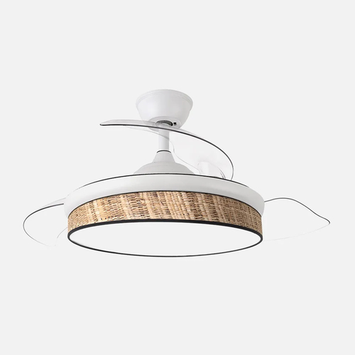 Abrila MODA Blanco/Cañizo Oscuro - Ventilador de Techo Aspas Retráctiles 72 W F