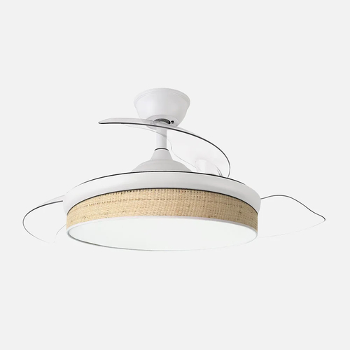 Abrila MODA Blanco/Cañizo Claro - Ventilador de Techo Aspas Retráctiles 72 W F