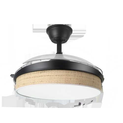 Abrila MODA Negro/Cañizo Claro - Ventilador de Techo Aspas Retráctiles 72 W