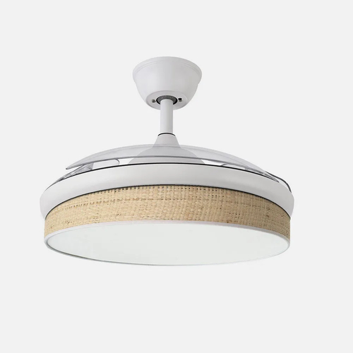 Abrila MODA Blanco/Cañizo Claro - Ventilador de Techo Aspas Retráctiles 72 W