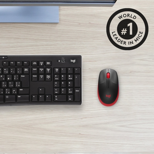 LOGITECH M190 Negro-Rojo - Ratón Inalámbrico
