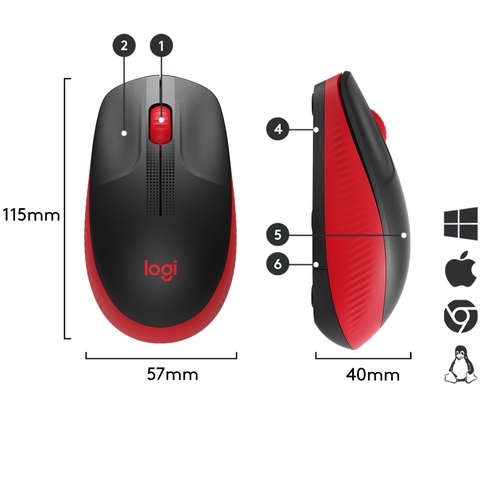 LOGITECH M190 Negro-Rojo - Ratón Inalámbrico