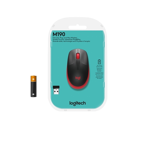 LOGITECH M190 Negro-Rojo - Ratón Inalámbrico