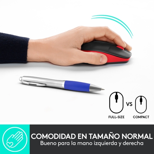 LOGITECH M190 Negro-Rojo - Ratón Inalámbrico
