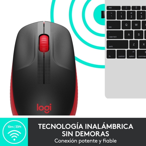 LOGITECH M190 Negro-Rojo - Ratón Inalámbrico