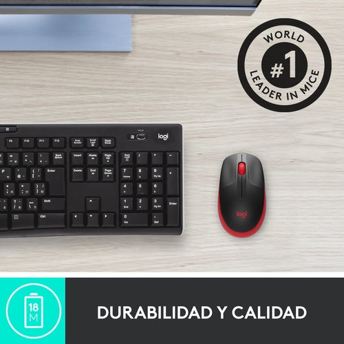 LOGITECH M190 Negro-Rojo - Ratón Inalámbrico