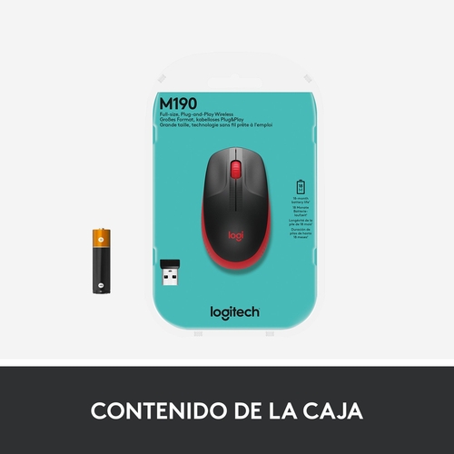 LOGITECH M190 Negro-Rojo - Ratón Inalámbrico