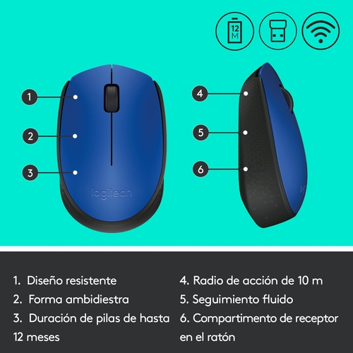 LOGITECH M171 Azul - Ratón Inalámbrico