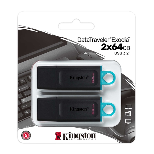 KINGSTON EXODIA DTX x 2 Negro-Turquesa - Pendrive 64GB