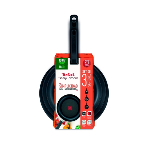 TEFAL C422S3 Negro - Set de Sartenes 20-24-26CM