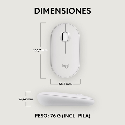 LOGITECH PEBBLE MOUSE 2 M350S Blanco - Ratón Inalámbrico