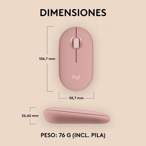 LOGITECH PEBBLE 3 M350S Rosa - Ratón Inalámbrico