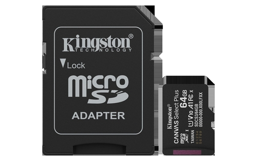 KINGSTON CANVAS SELECT PLUS - Tarjeta de Memoria 64 GB + Adaptador