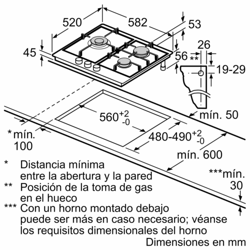 BOSCH PGC6B5K90 INOX - Placa de Gas 60cm Gas Natural
