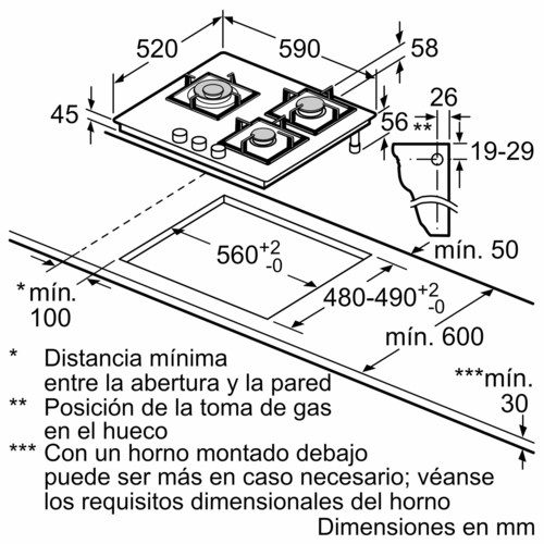 BALAY 3ETG563QB Negro - Placa de Gas Gas Butano 60 cm
