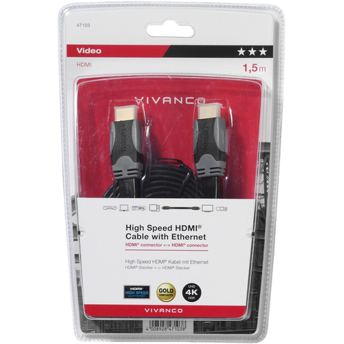 VIVANCO HDMI PLANO 47103 Negro-Gris - Cable 1.5 m