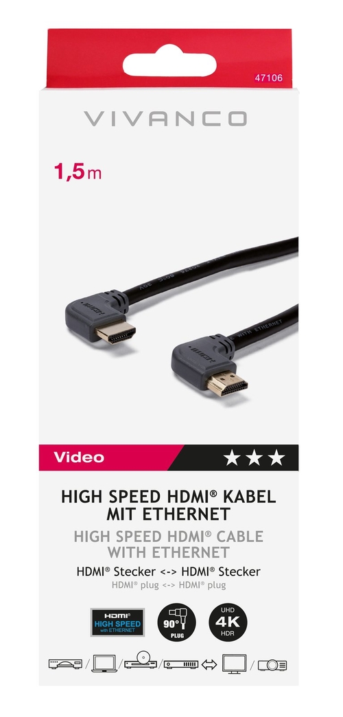 VIVANCO  HDMI 90º 47106 Negro - Cable 1.5 m