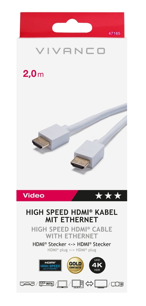 VIVANCO HDMI 47165 Blanco - Cable 2 m
