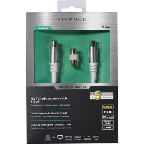 VIVANCO 43150 Blanco - Cable COAXIAL M/H  5 m + Adaptador