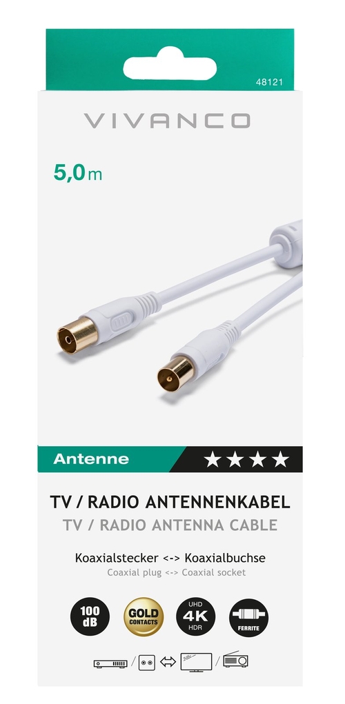VIVANCO COAXIAL M/H 48121 Blanco - Cable 5 m