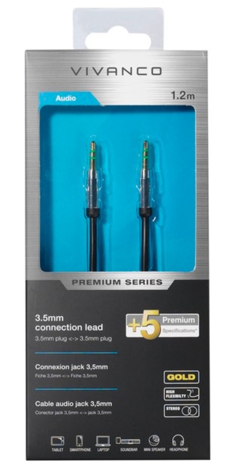 VIVANCO JACK 3.5MM PREMIUM 41200 Negro - Cable 1.2 m