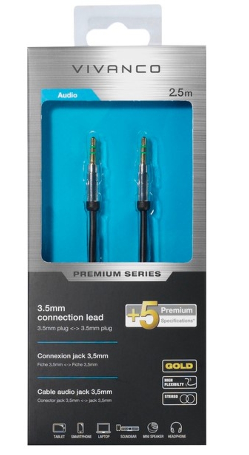VIVANCO JACK 3.5MM PREMIUM 41201 Negro - Cable 2.5 m