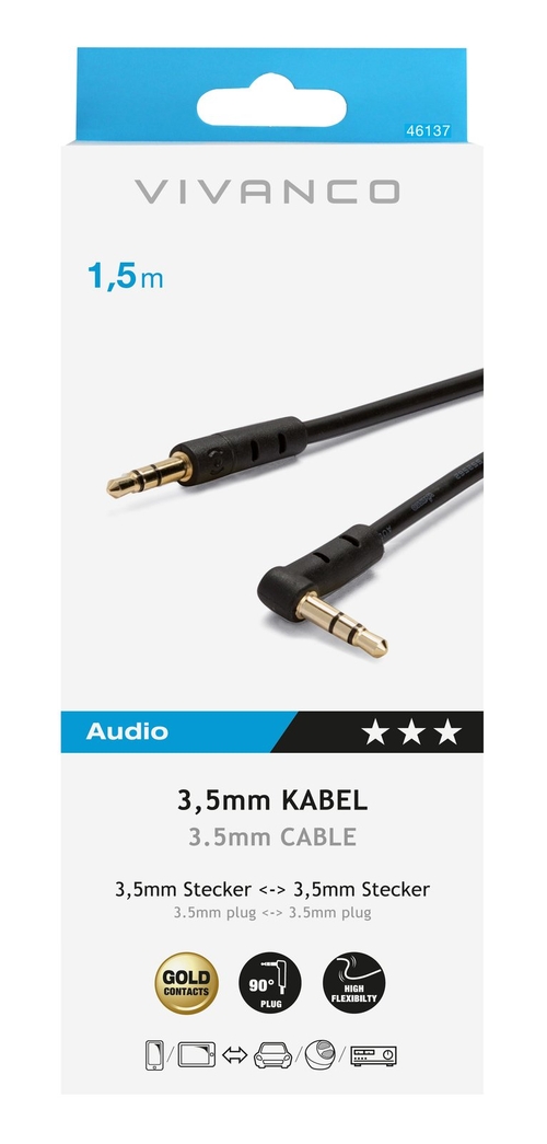 VIVANCO JACK 3.5MM 90º 46137 Negro - Cable 1.5 m