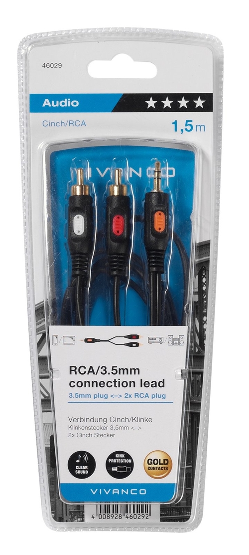 VIVANCO 46029 Negro - Cable RCA / JACK RCA 3.5MM 1.5 m