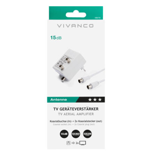 VIVANCO 2x1 48076 Blanco - Amplificador de Antena 15dB