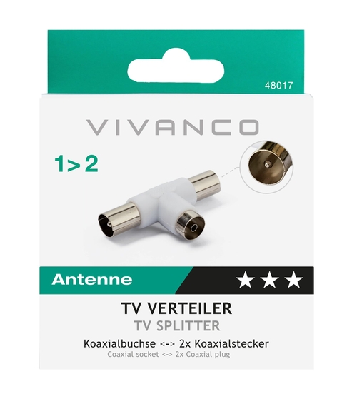 VIVANCO 48017 Blanco - Ladrón de Antena 2x1 TV