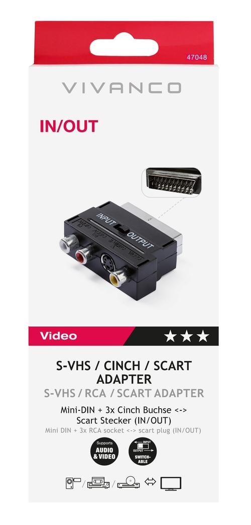 VIVANCO 47048 Negro - Adaptador EURO-S VHS-MINI DIN  Audio/Vídeo
