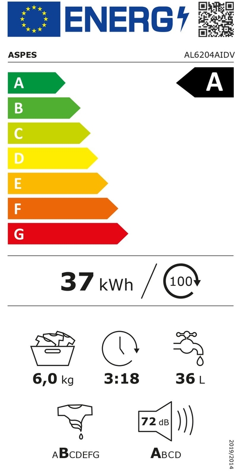 ASPES AL6204AIDV Blanco - Lavadora Carga Frontal 6KG 1200RPM