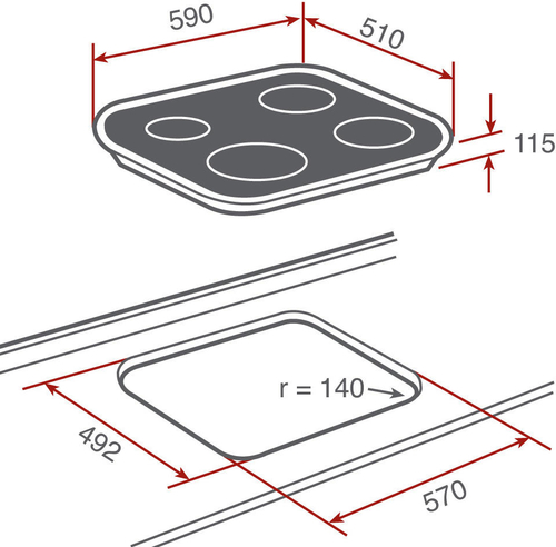 Placa de Gas TEKA CG.1 4G AI CRISTAL NEGRO  60CM POLIVALENTE BUTANO 