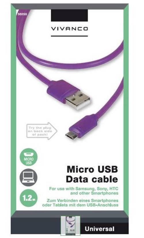Micro Cable USB 2.0 Vivanco DCVVMCUSB12PV 36255 1.2M Morado