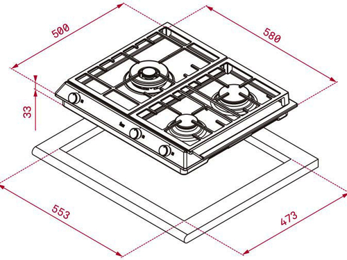 Placa de Gas TEKA  EX 60.1 3G AI AL DR CI INOX  60CM BUTANO