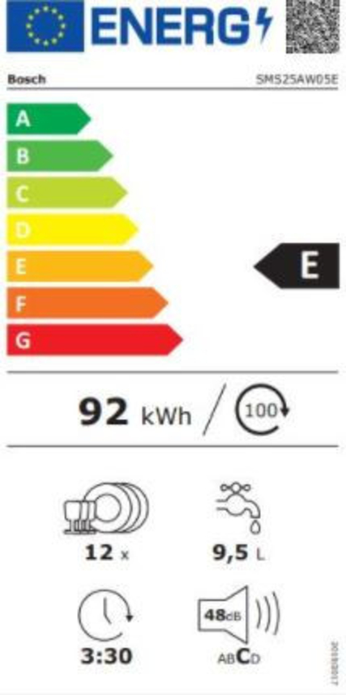 Lavavajillas 60CM BOSCH SMS25AW05E Blanco 12 Servicios
