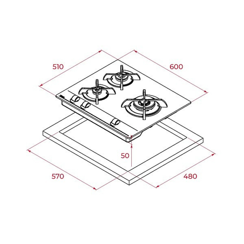 Placa de Gas TEKA  GBC63010KBB CRISTAL NEGRO  60CM BUTANO 