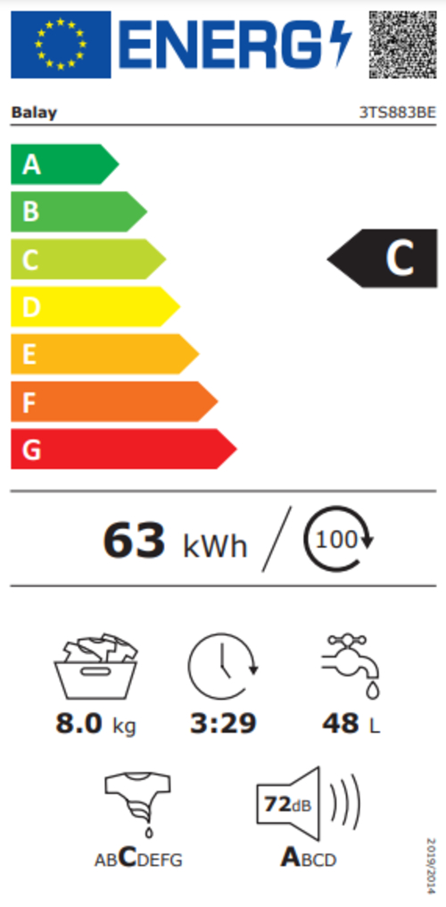 Lavadora Carga Frontal BALAY 3TS883BE Blanco 8KG 1000RPM