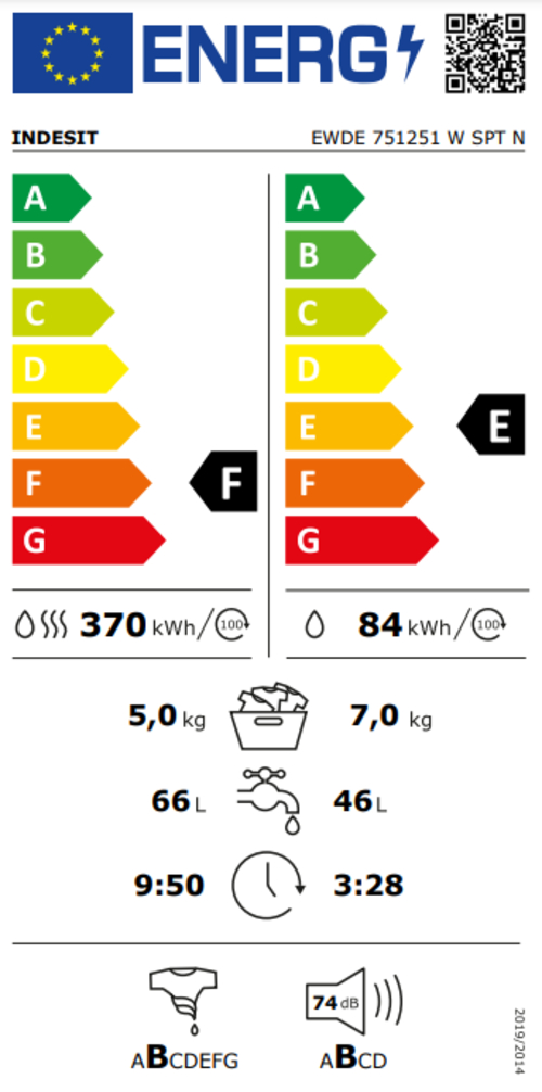 Lavadora Secadora INDESIT EWDE 751251 W SPT N BLANCO  7KG/5KG 1200 RPM