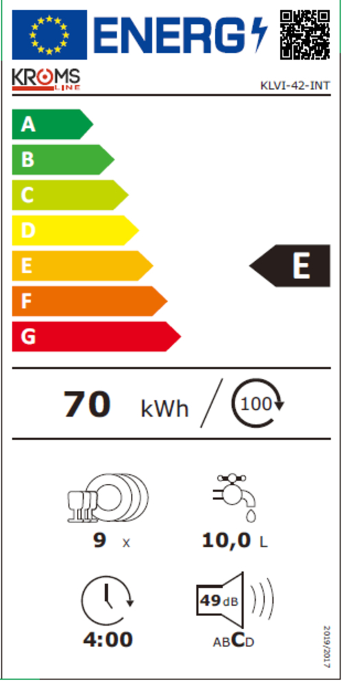 Lavavajillas 45CM KROMSLINE KLVI-42-INT Integrable 9 Servicios
