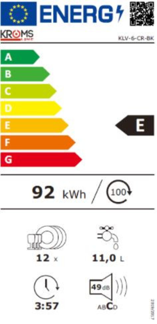 Lavavajillas 60CM KROMSLINE KLV-6-CR-BK Integrable  12 Servicios