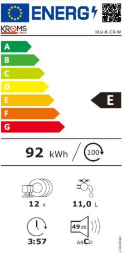 Lavavajillas 60CM KROMSLINE KLV-6-CR-W Integrable 12 Servicios