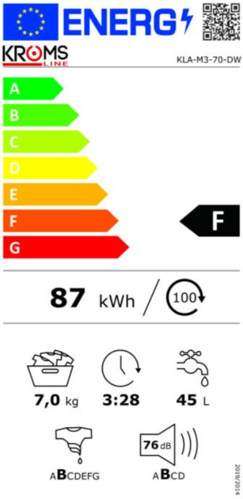 Lavadora Carga Frontal KROMSLINE KLA-M3-70-DW Blanco 7KG 1200RPM