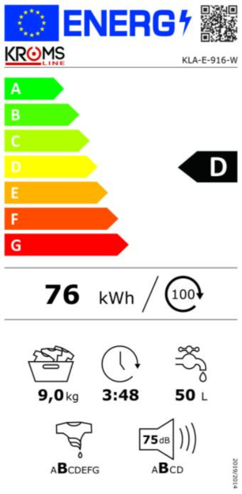 Lavadora Carga Frontal KROMSLINE KLA-E-916-W Blanco 9KG 1400RPM