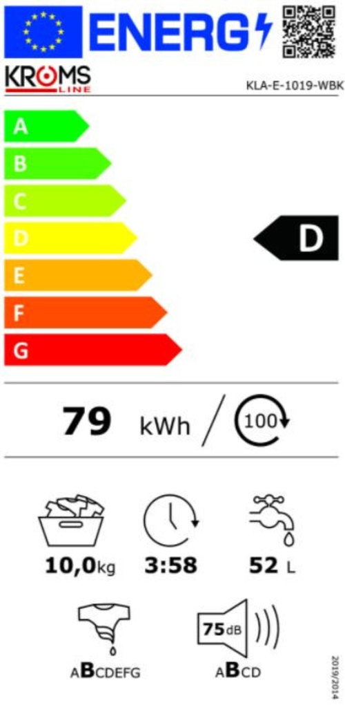 Lavadora Carga Frontal KROMSLINE KLA-E-1019-WBK Blanco 10KG 1400RPM