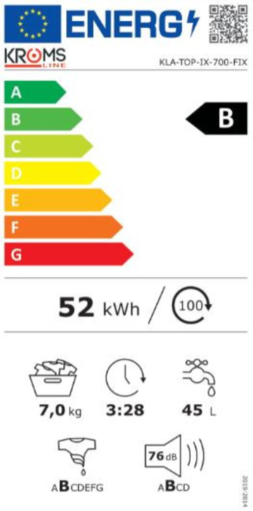 Lavadora Carga Frontal KROMSLINE KLA-TOP-IX-700-FIX INOX 7KG 1400RPM