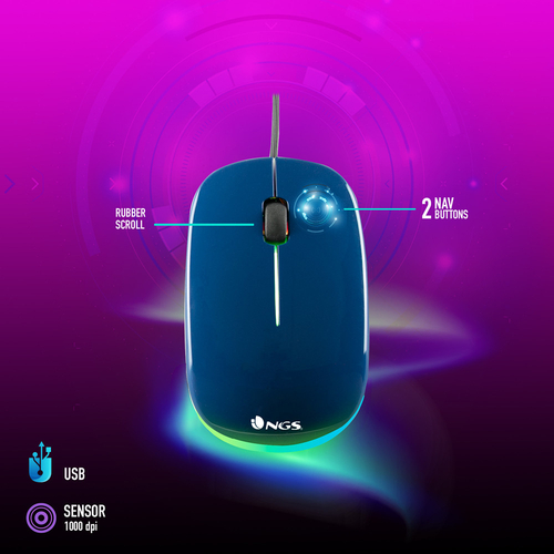 Ratón Ngs Addict Blue 7 Colores 1.2M 1000DPI
