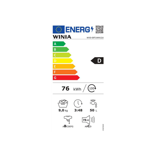 Lavadora Carga Frontal WINIA WVD-09T1WW12U  Blanco 9KG 1200RPM